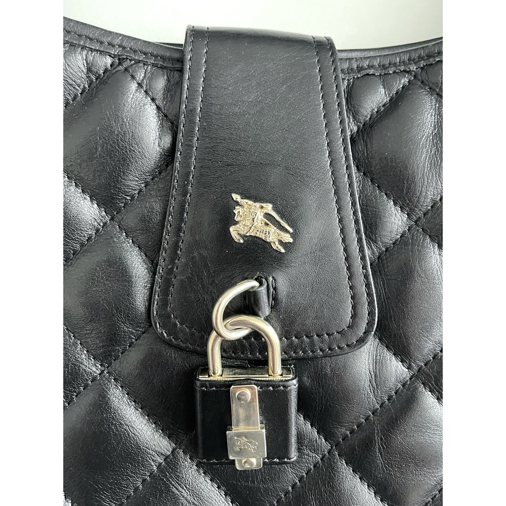 Y2K Burberry Brooke Padlock Black Quilted Leather Hobo Handbag Purse Equestrian - Picture 6 of 16